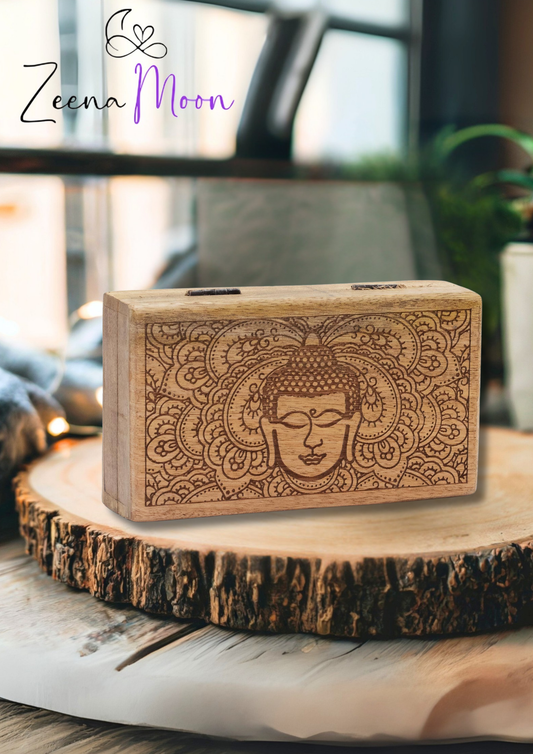 Med Square Box 17x10x4.2cm - Buddha Face Black Engraved