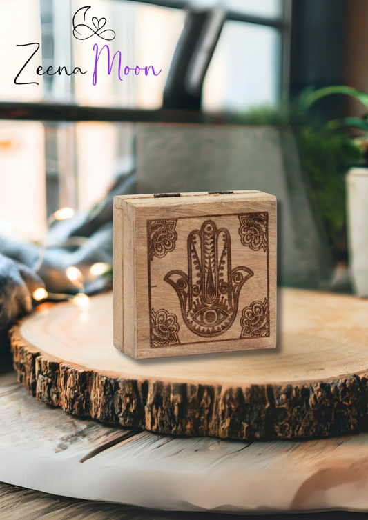 Small Square Box 10x10x4.2cm - Hamsa Black Engraved