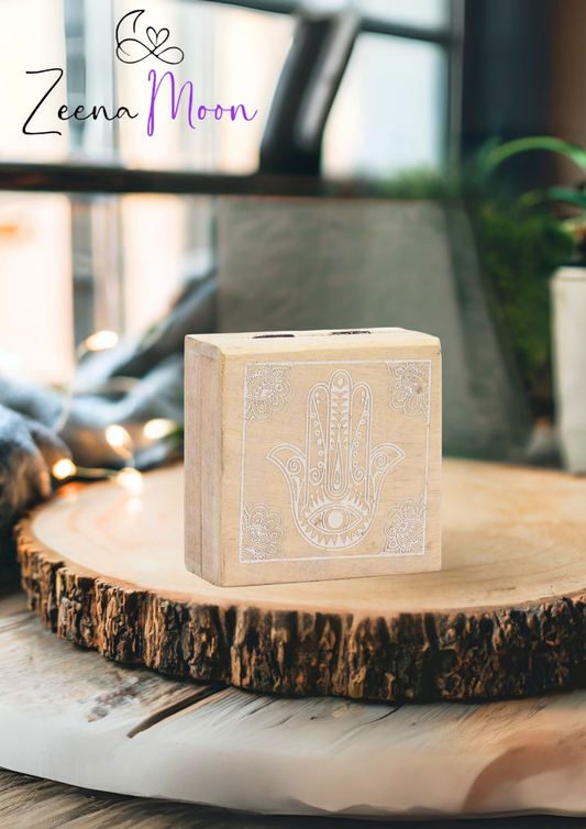 Small Square Box 10x10x4.2cm - Hamsa Whitewash
