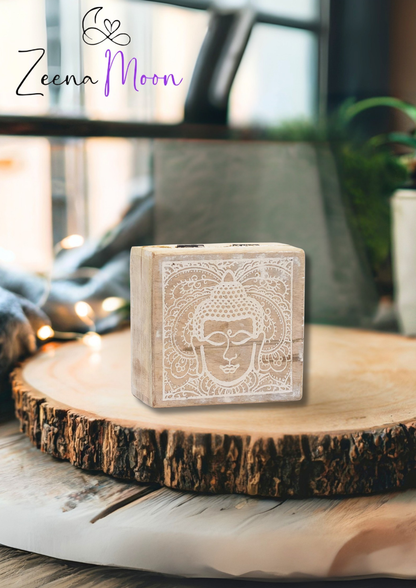 Small Square Box 10x10x4.2cm - Buddha Face Whitewash