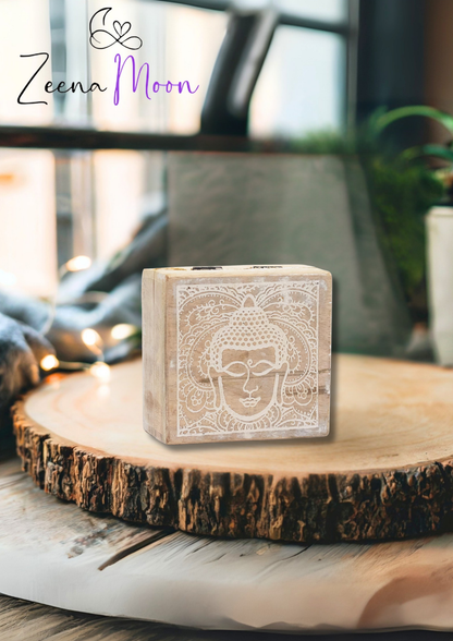 Small Square Box 10x10x4.2cm - Buddha Face Whitewash
