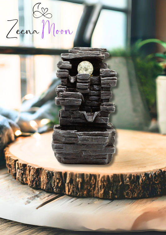 Tabletop Water Feature - 35cm - Slab Rocks Formation & Crystal Ball