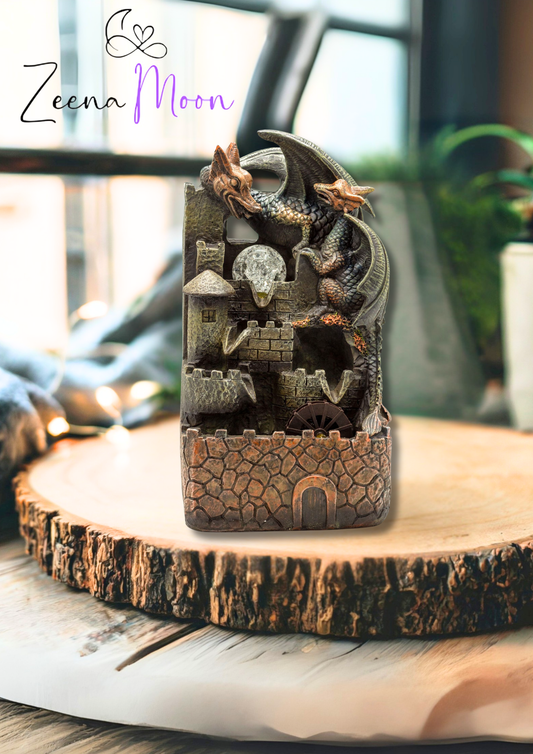 Tabletop Water Feature - 35cm - Dragons, Crystal Ball & Water Wheel
