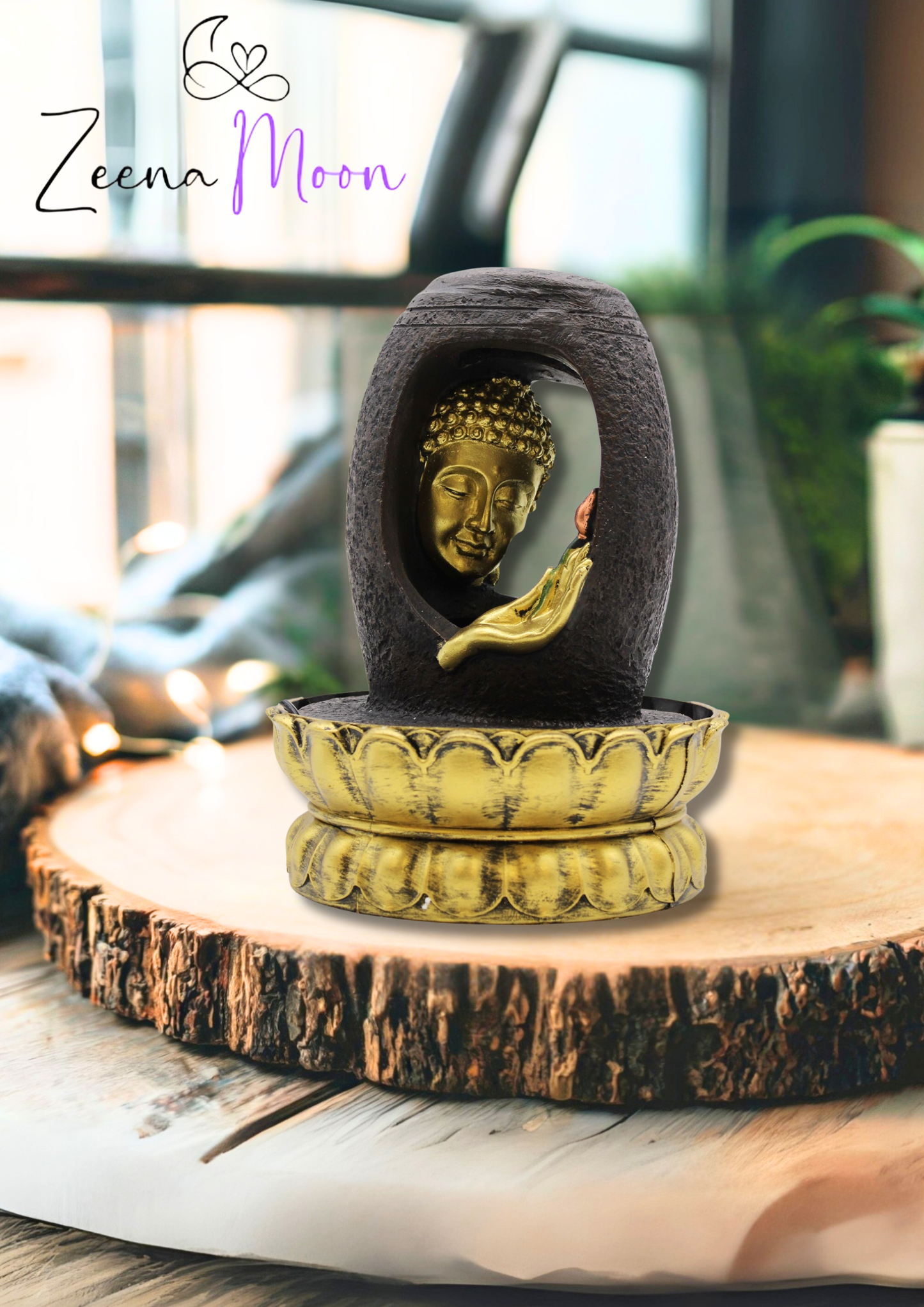 Tabletop Water Feature - 30cm - Golden Buddha & Vitarka Mudra