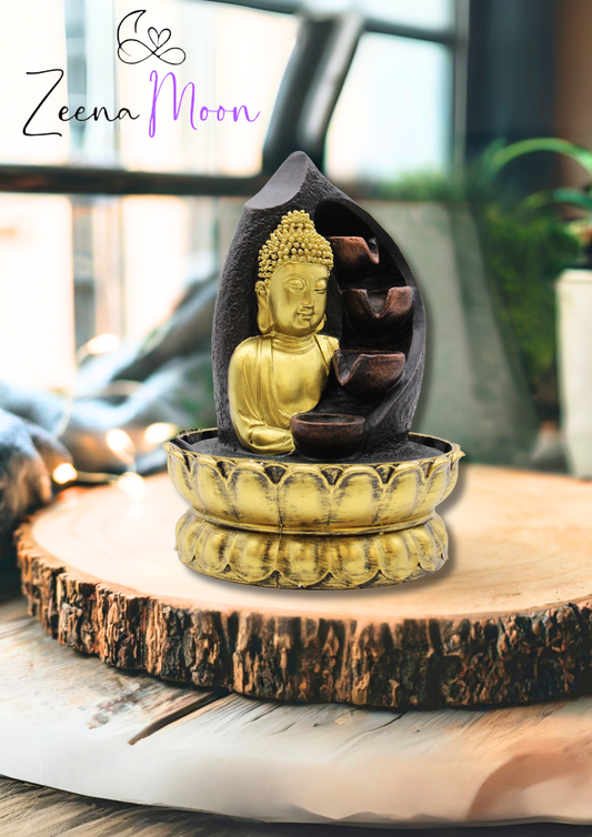 Tabletop Water Feature - 30cm - Golden Buddha & Pouring Pots