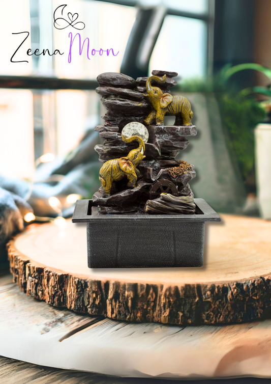 Tabletop Water Feature - 35cm - Elephants, Crystal Ball & Water Wheel