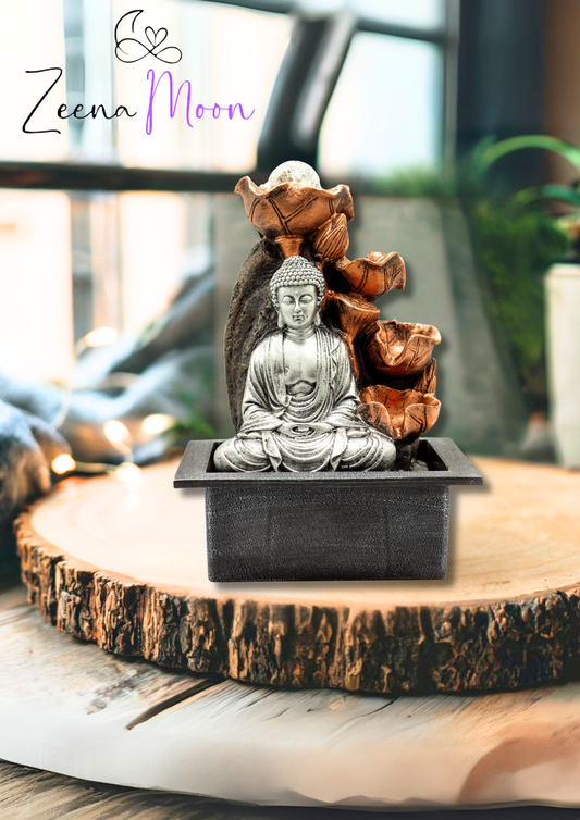 Tabletop Water Feature - 35cm - Silver Buddha Cascade & Crystal Ball