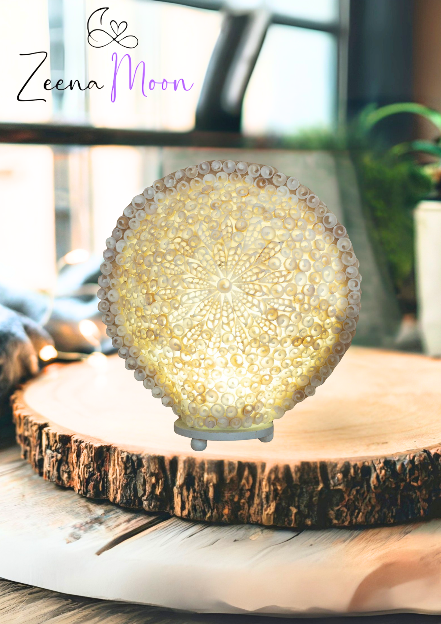 Boho Sea Shell Lamp - Cut Art Shell Large Round - 30cm