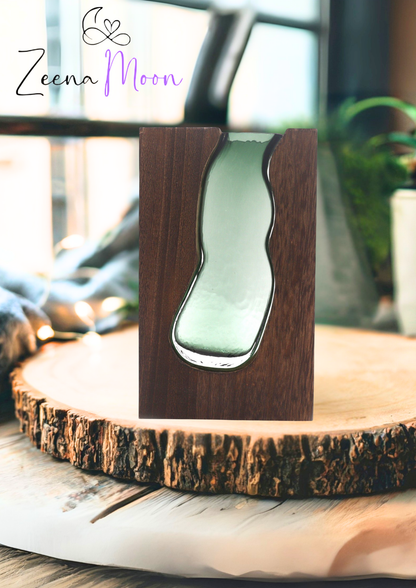 Lrg Glass Vase/Terrarium inside Dark Tung Wood