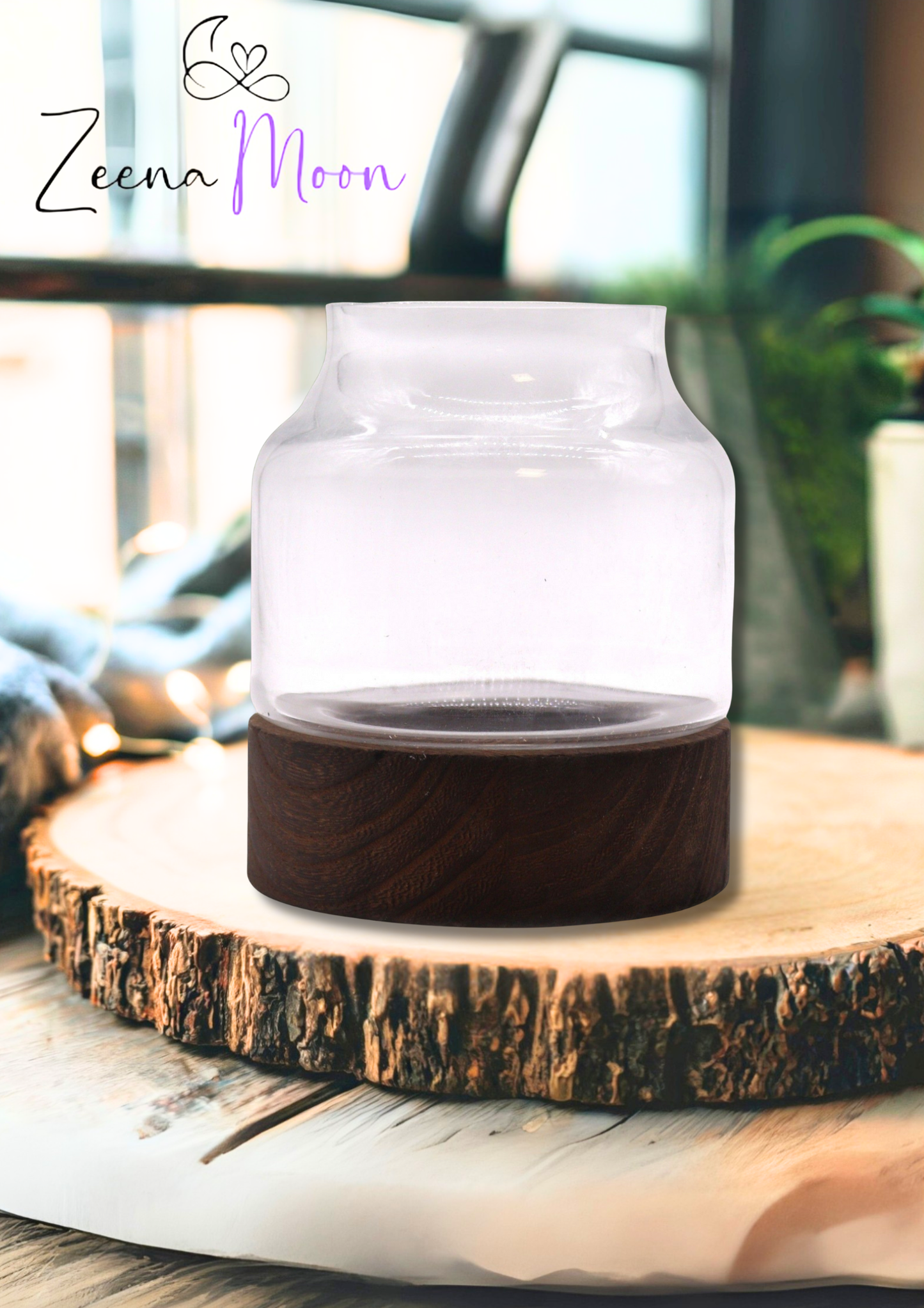 Medium Shaped Terrarium on Dark Tung Wood