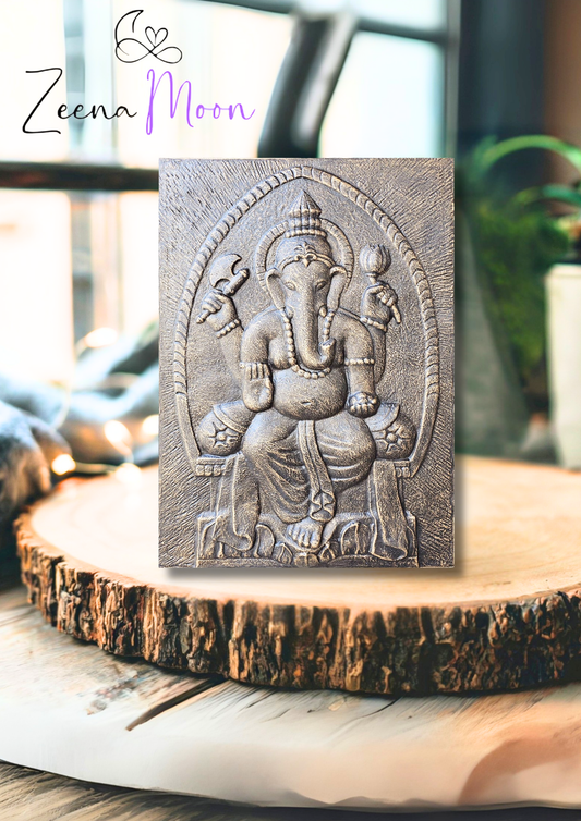 Large Ganpati Iron Frame Antique Gold Relief- 0.7x1m