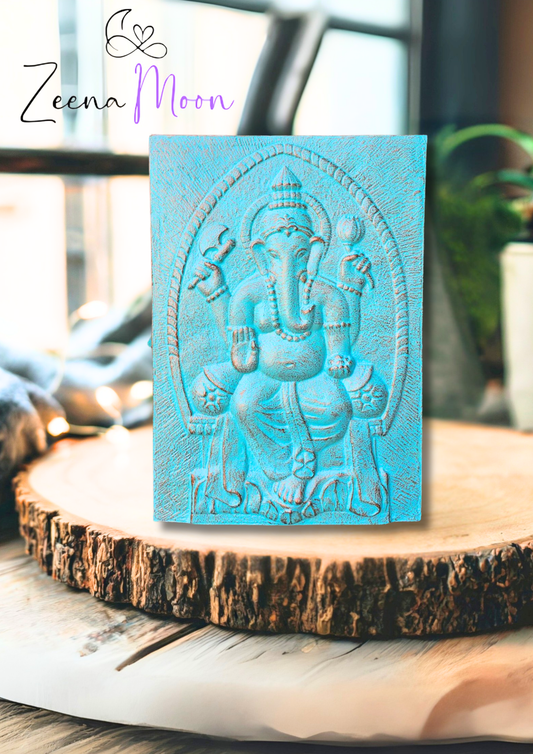 Large Ganpati Iron Frame Turquoise Relief - 0.7x1m