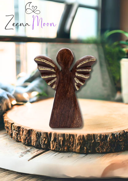 Medium Mango Wood Angel - Gold Decor