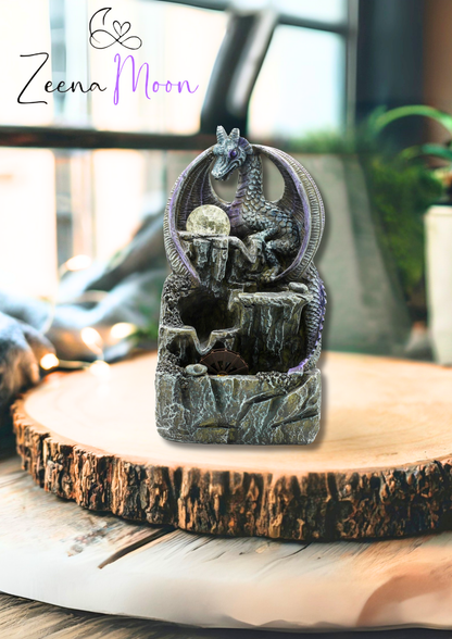 Tabletop Water Feature - 35cm - Purple Dragon, Crystal Ball & Water Wheel