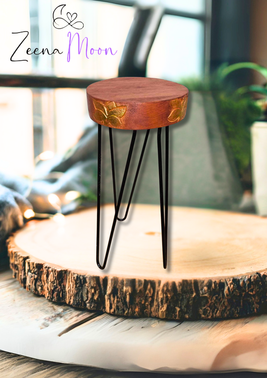 Albasia Wood Plant Stand - Terracotta & black detail