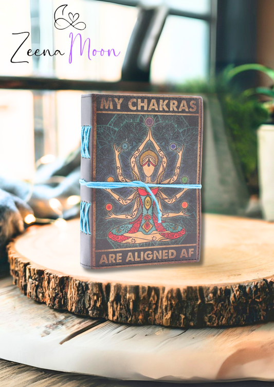 Leather Printed Notebook – My Chakras Are Aligned AF - 17.8×12.7 cm