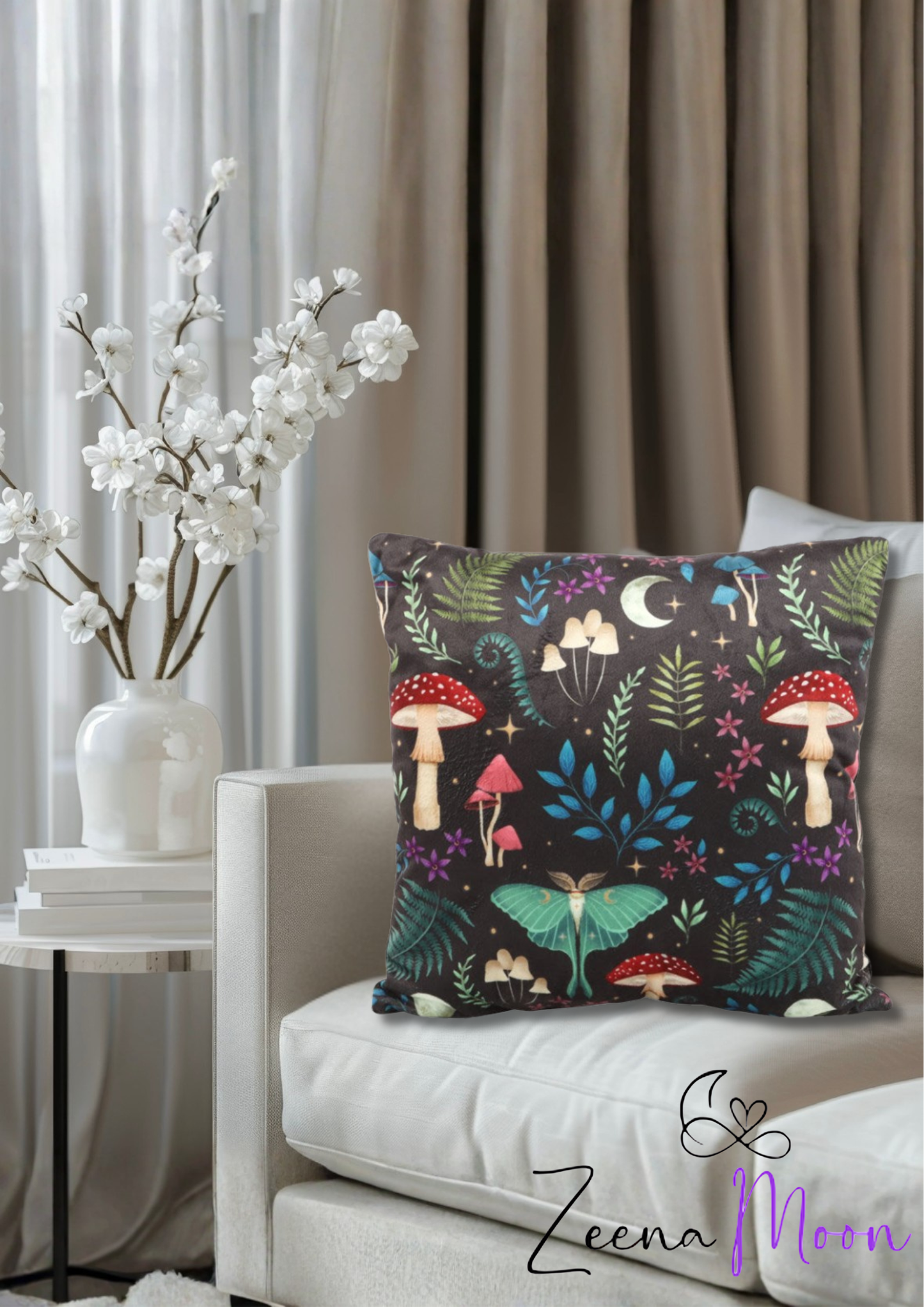 35cm Square Dark Forest Print Cushion