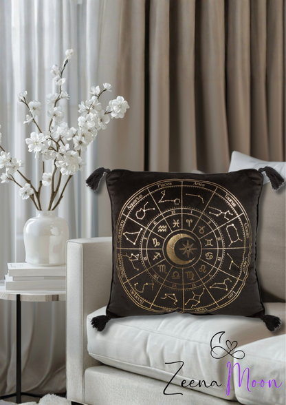 35cm Square Black Astrology Wheel Cushion
