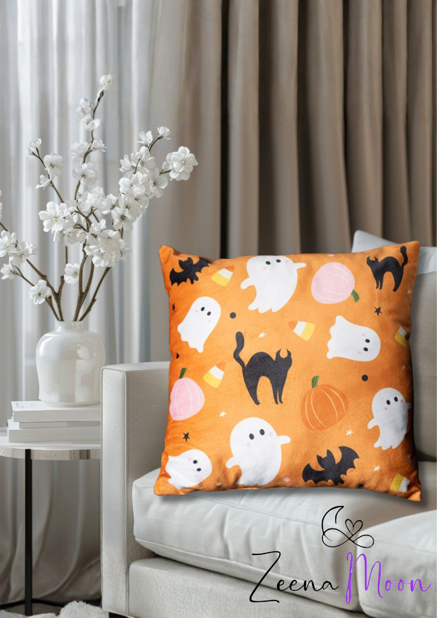 Square Sweet and Spooky Ghost Print Cushion
