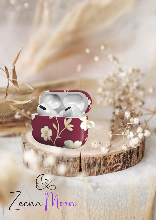 Burgundy Blossom Apple AirPods Tough Case