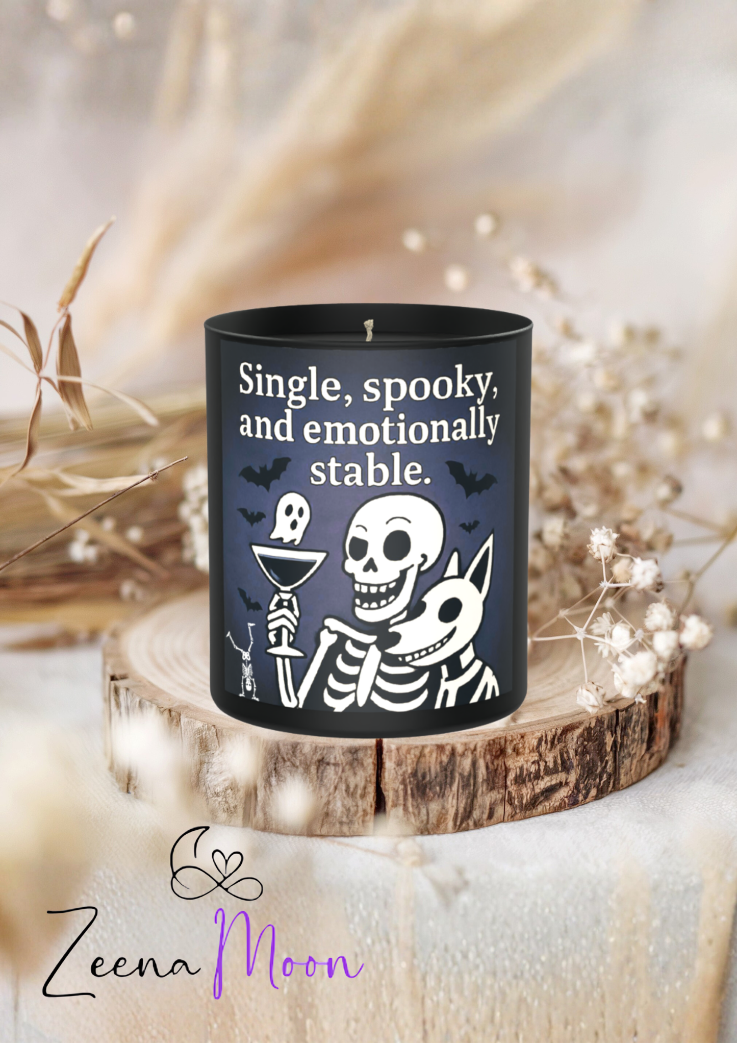 Single, Spooky and Emotionally Stable Skeleton 200g Black Candle ‘Dark Noir’