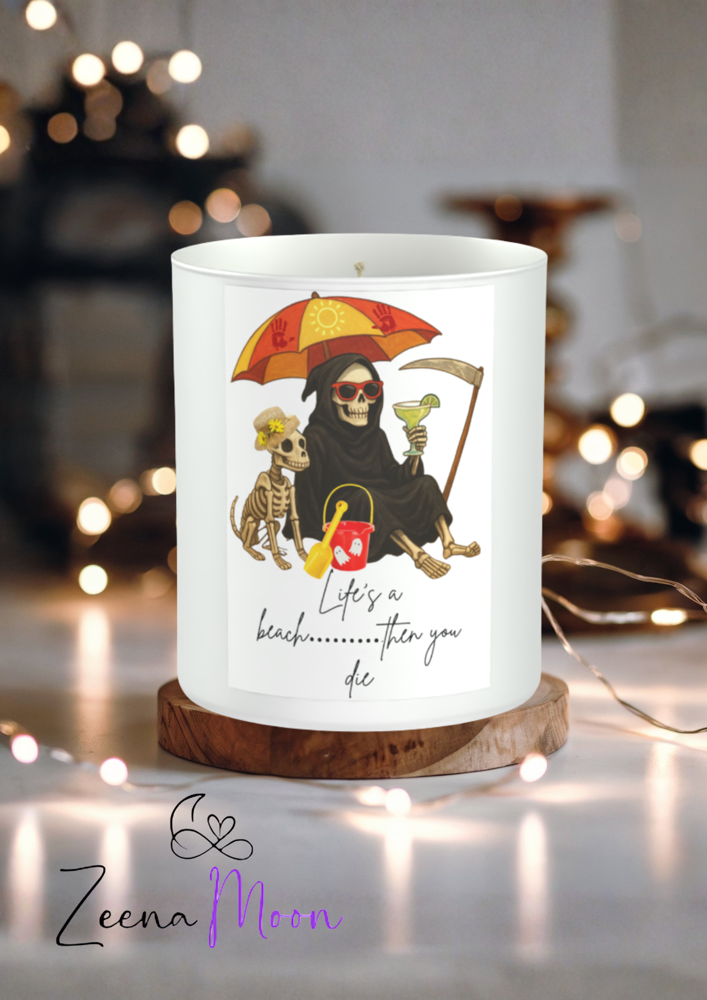 Grim reaper Humour Beach 200g White candle ‘Sandy Bay'