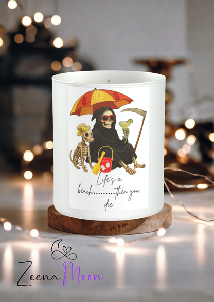 Grim reaper Humour Beach 200g White candle ‘Sandy Bay'