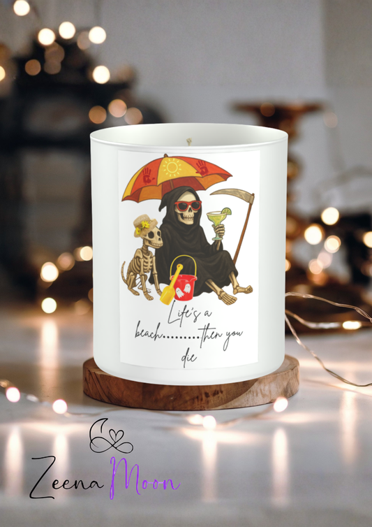 Grim reaper Humour Beach 200g White candle ‘Sandy Bay'