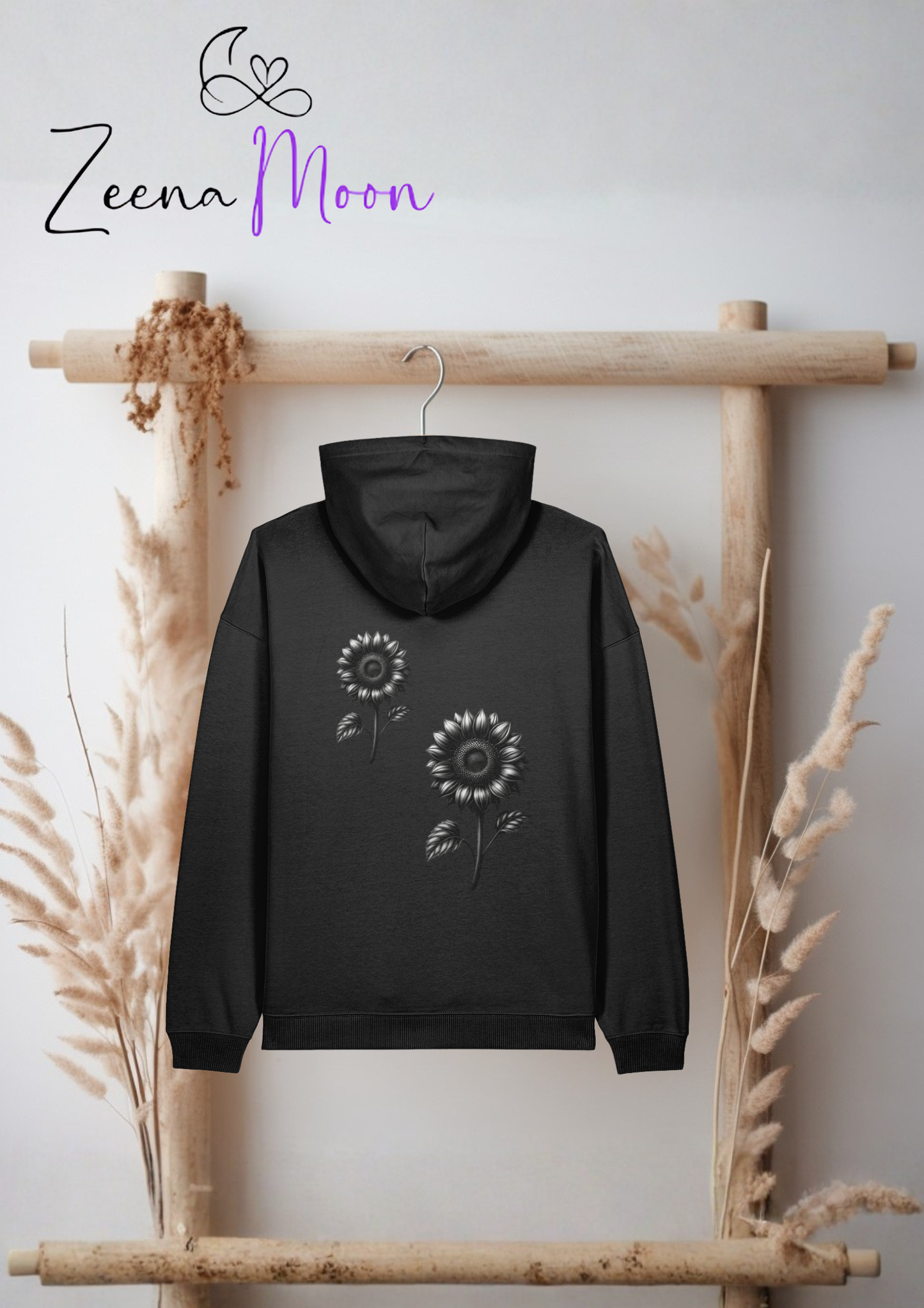 Dark Bloom – Monochrome Sunflower Organic Hoodie