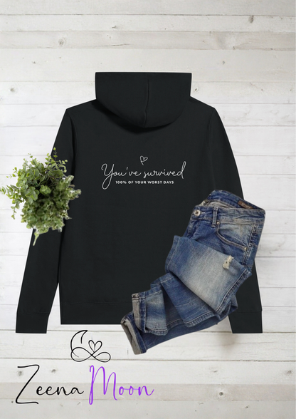 You’ve survived 100% of your worst days Back Design Premium Womens Pullover Hoodie Black