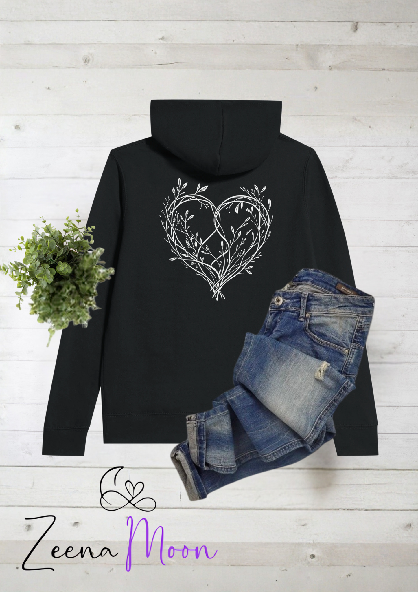 Whispers of the Heart Back Design Premium Womens Pullover Hoodie Black