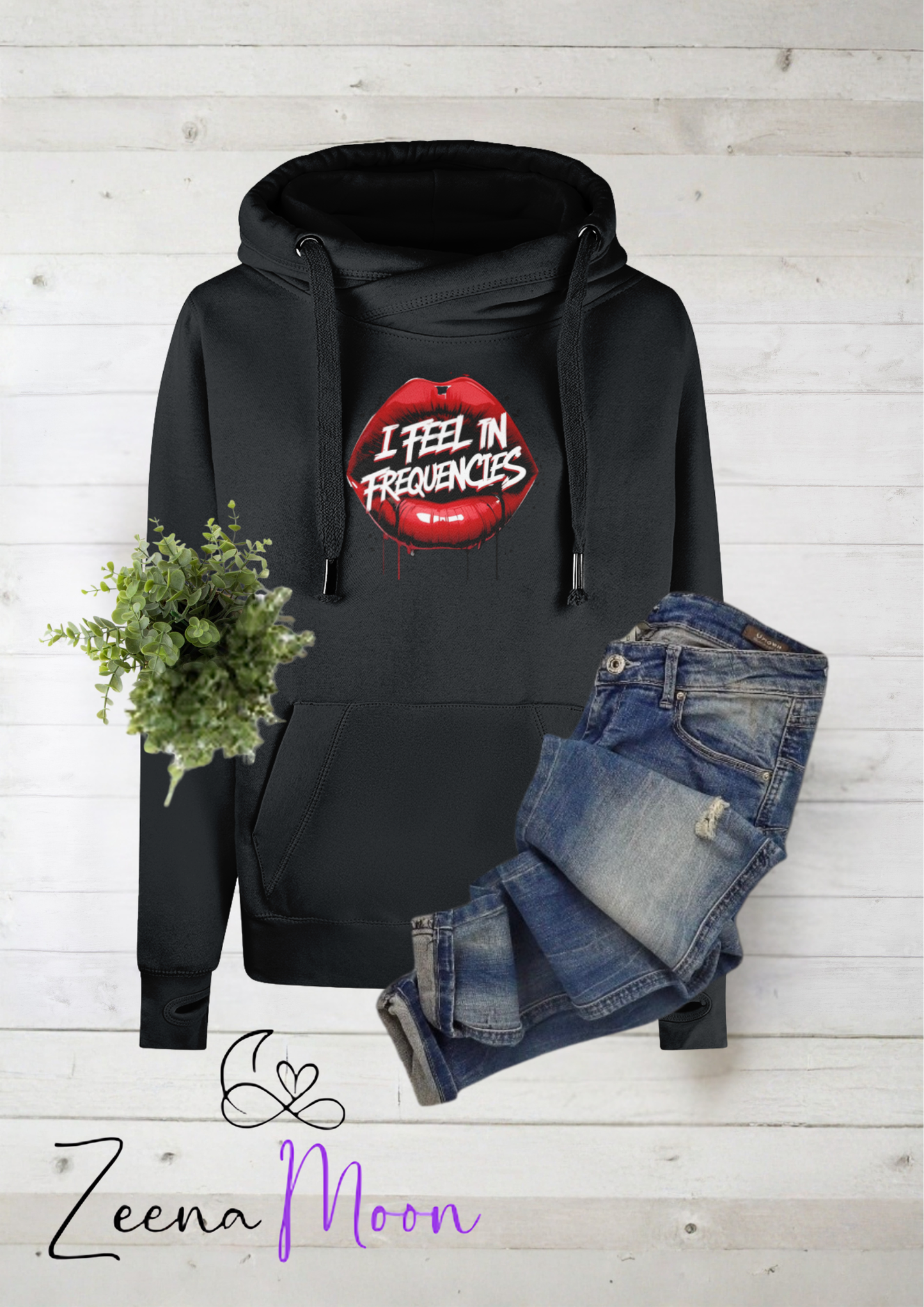 I Feel in Frequencies Cross Neck Hoodie – Lip Graphic Edition