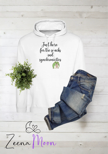 Just Here for the Snacks and Synchronicities  Premium Unisex Pullover Hoodie  Arctic White