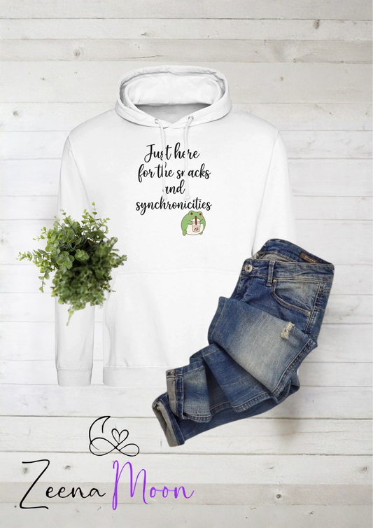 Just Here for the Snacks and Synchronicities  Premium Unisex Pullover Hoodie  Arctic White
