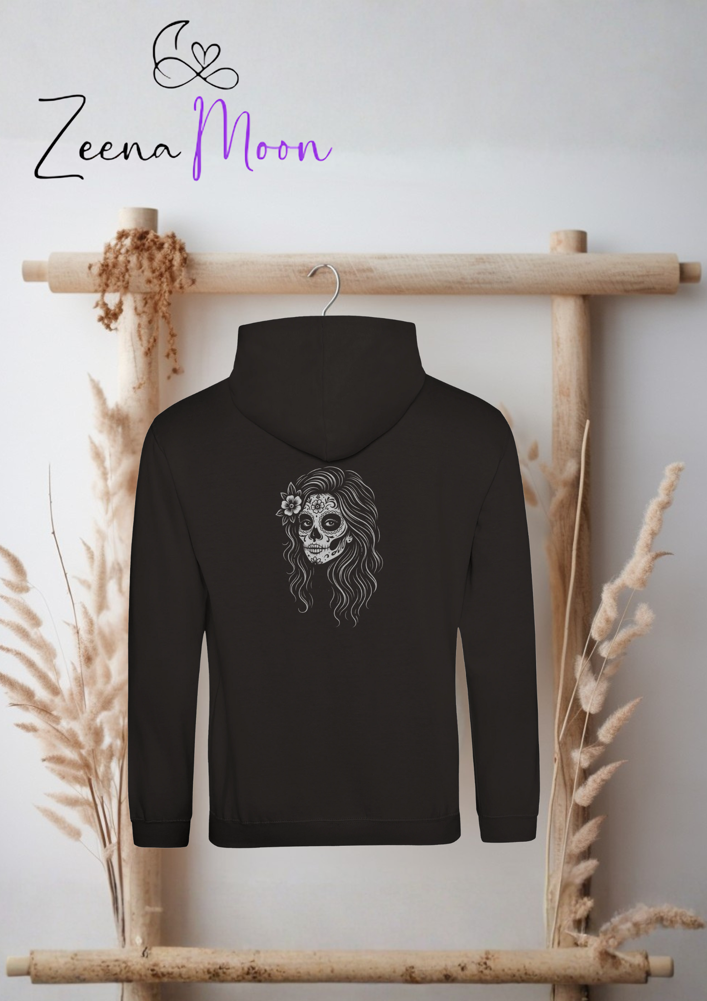Sugar skull design Premium Unisex Pullover Hoodie | Deep Black