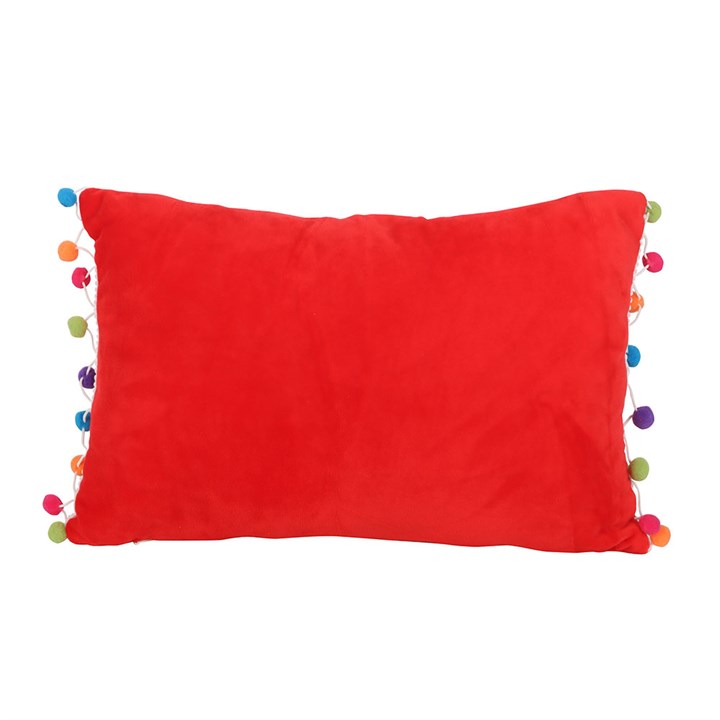 Holly Jolly Christmas Cushion with Pom Poms – Red