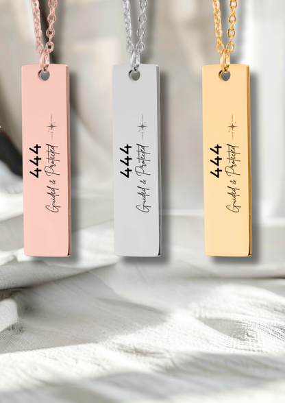 444 Angel Number Necklace – Guided & Protected | Engraved Bar Pendant