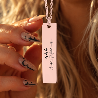 444 Angel Number Necklace – Guided & Protected | Engraved Bar Pendant