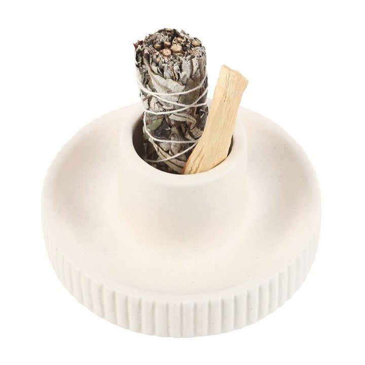 *Cream Ribbed Ceramic Smudge Bowl (12/24)