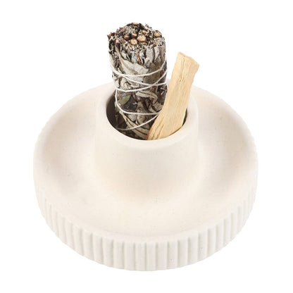 *Cream Ribbed Ceramic Smudge Bowl (12/24)