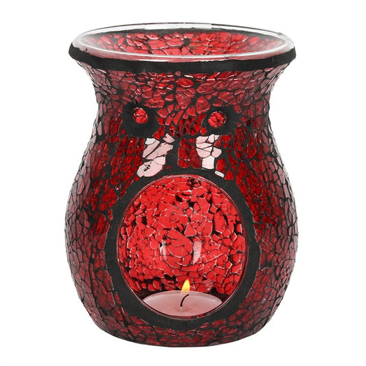 Large Red Crackle Glass Oil Burner & Wax Warmer