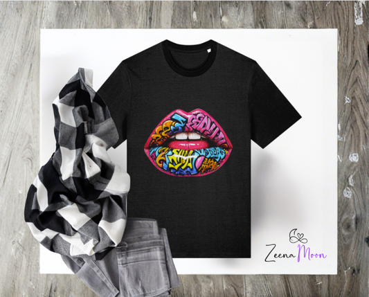 Graffiti Lips 100% organic ringspun combed cotton premium T-shirt