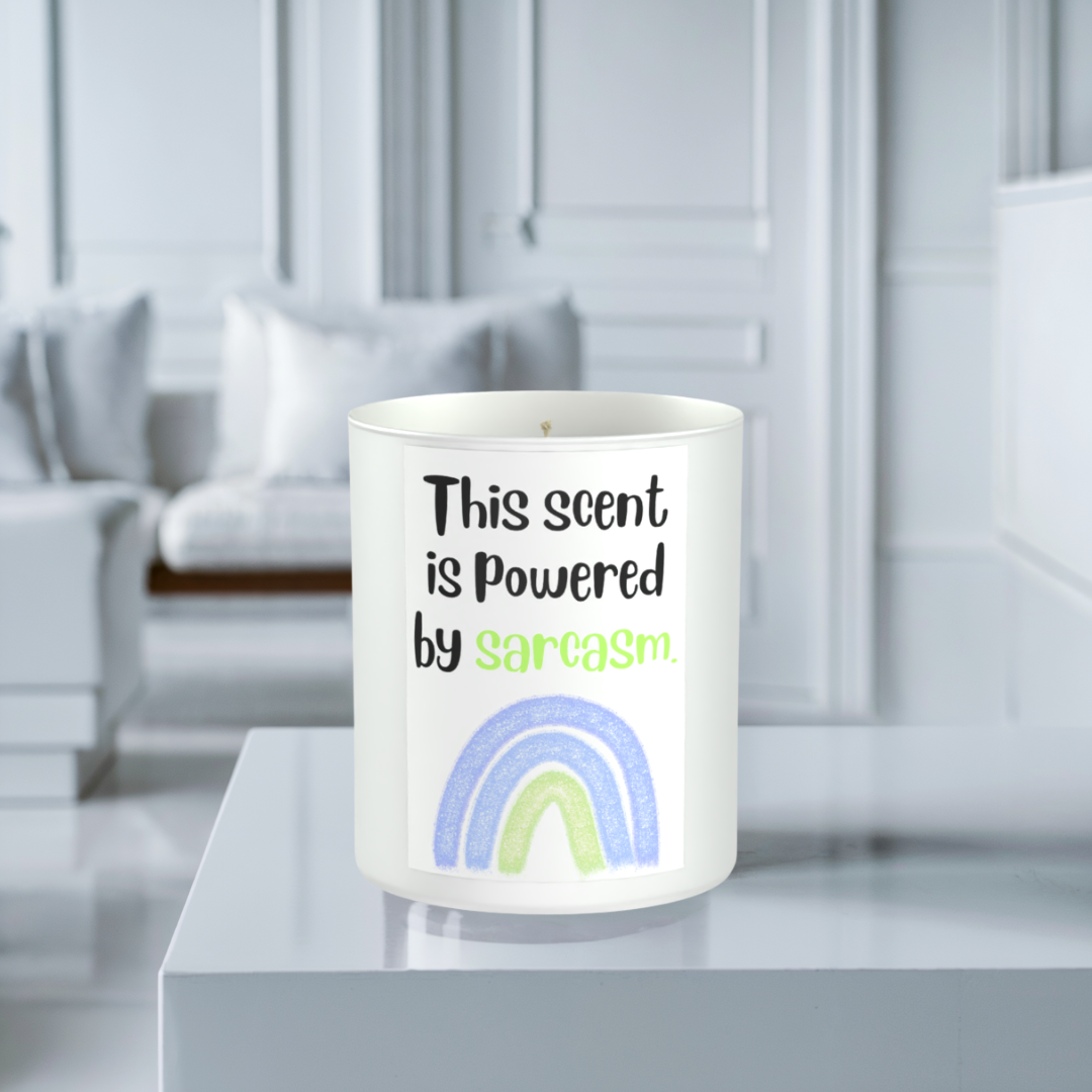 This Scent Is Powered By Sarcasm 200g White candle ‘Sandy Bay'