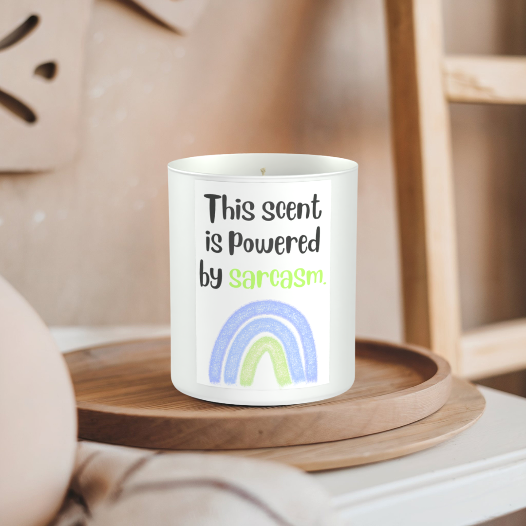This Scent Is Powered By Sarcasm 200g White candle ‘Sandy Bay'