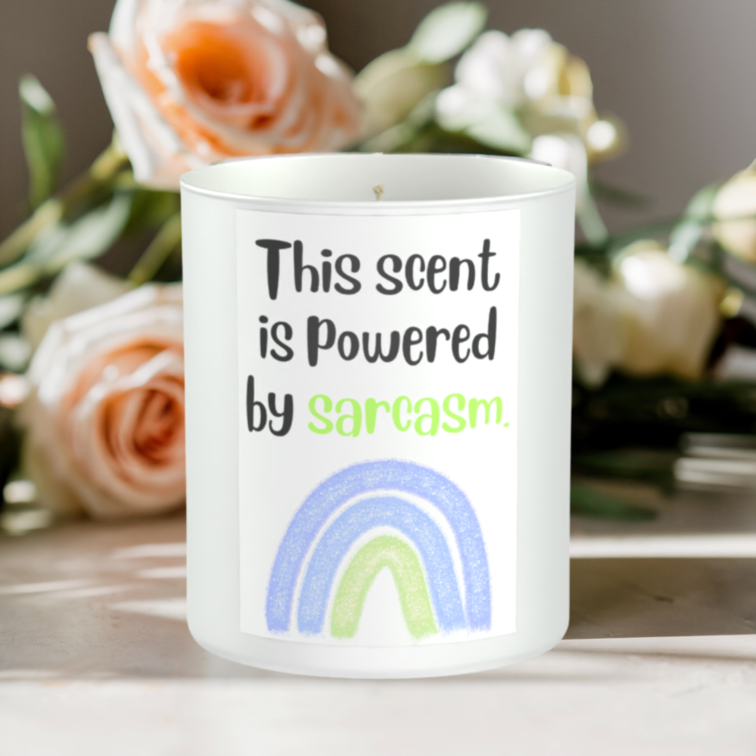 This Scent Is Powered By Sarcasm 200g White candle ‘Sandy Bay'