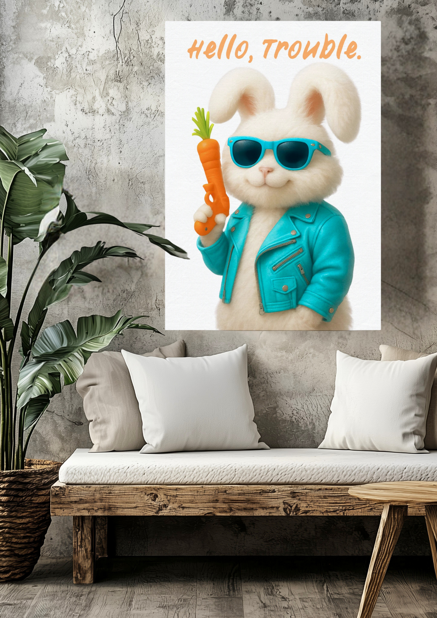 Hello Trouble Rabbit Canvas