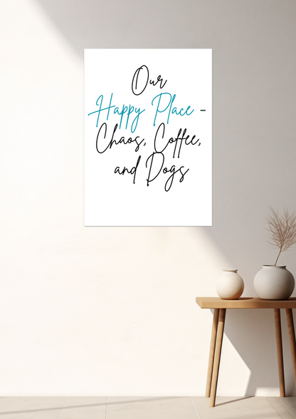 Our Happy Place Chaos Coffee And Dogs Fine Art Poster