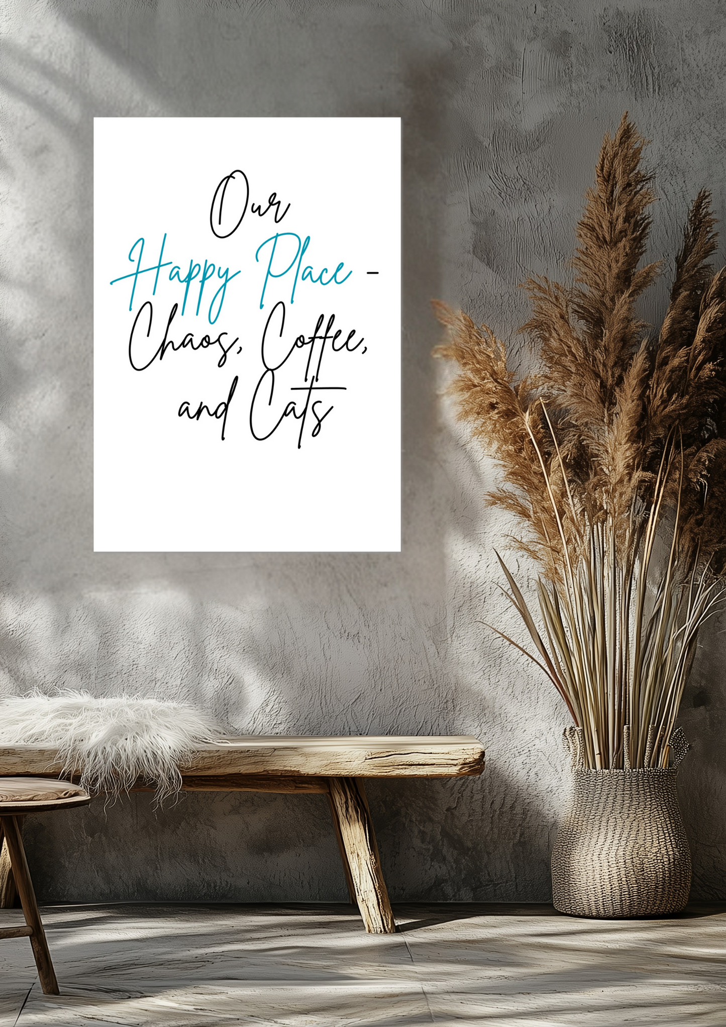 Our Happy Place Chaos Coffee And Cats Fine Art Poster