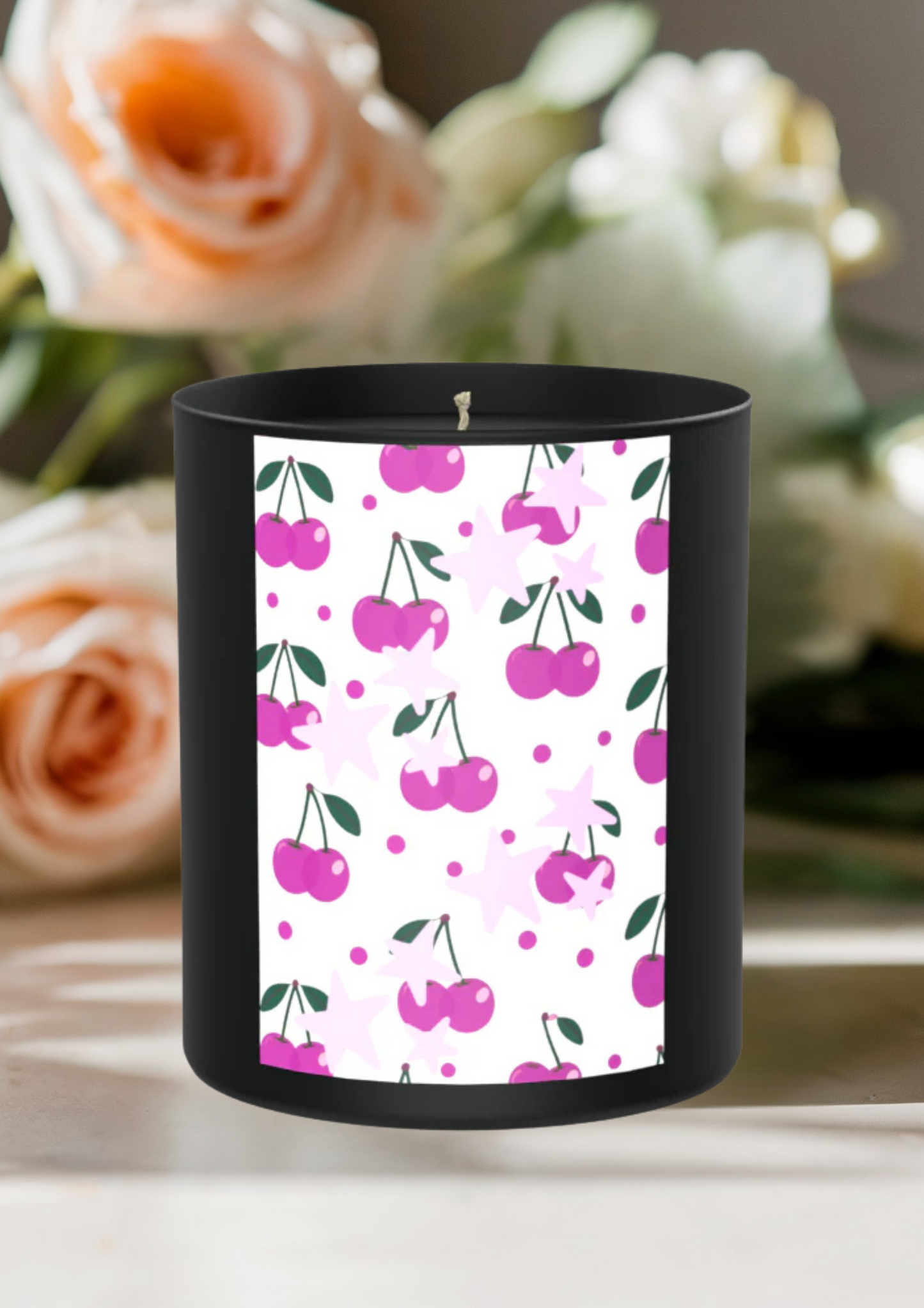 Cherry print 200g Black Candle ‘Dark Noir’