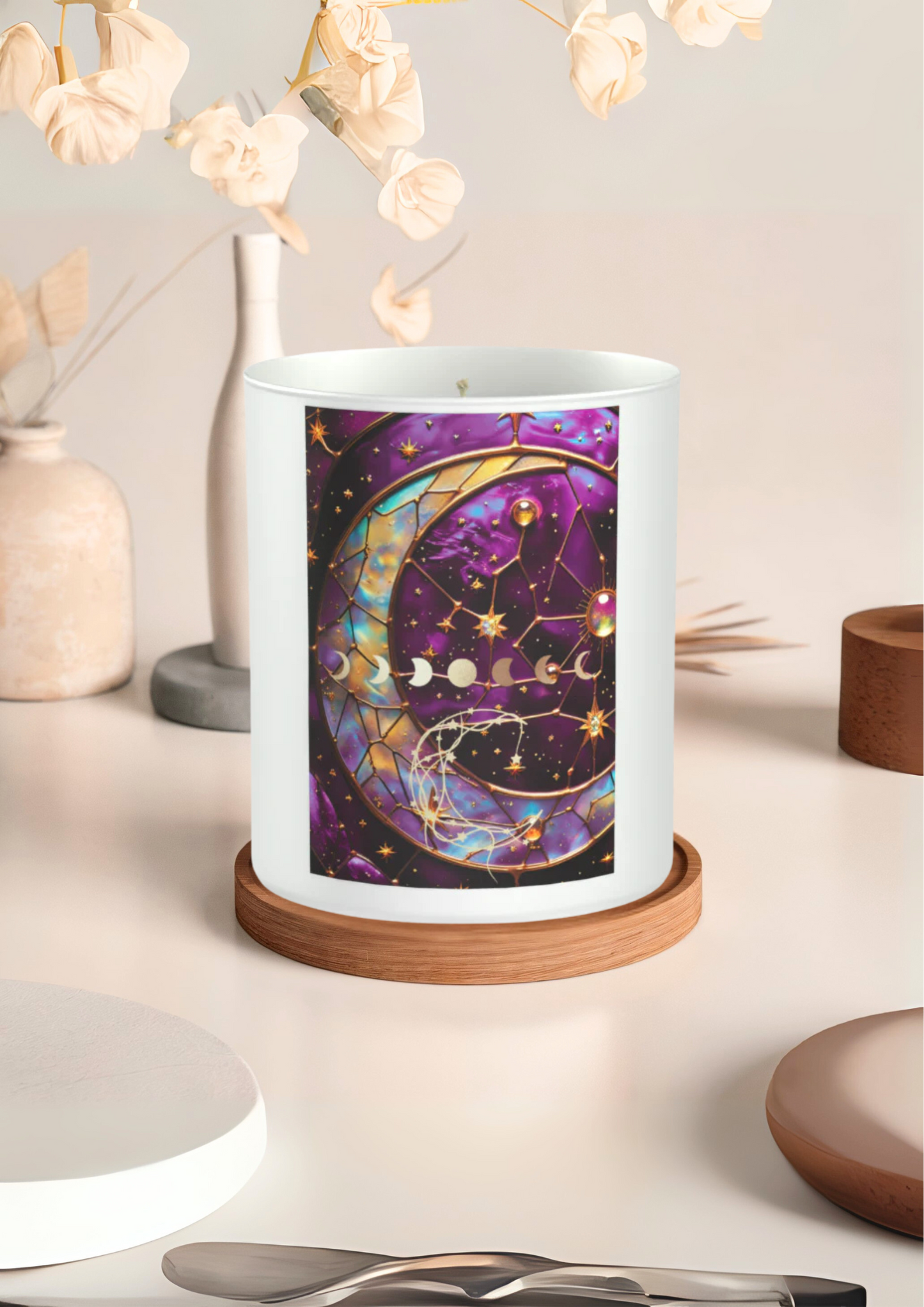 Lunar rituals, cosmic confidence, and star-kissed seduction 200g White candle ‘Sandy Bay'